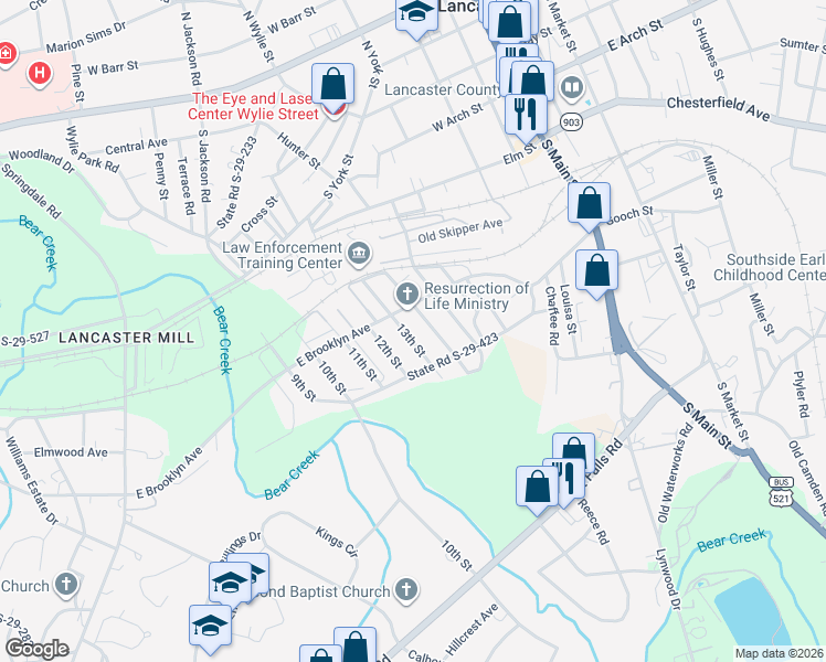 map of restaurants, bars, coffee shops, grocery stores, and more near 926 13th Street in Lancaster