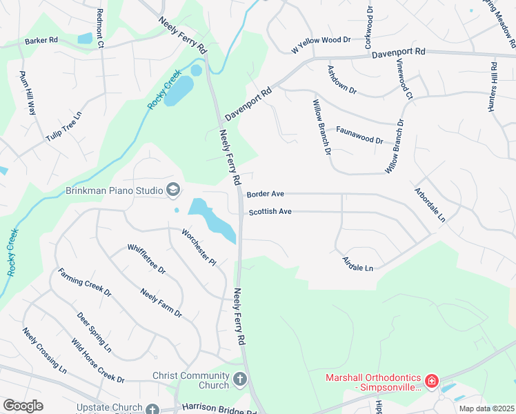 map of restaurants, bars, coffee shops, grocery stores, and more near 101 Scottish Avenue in Simpsonville