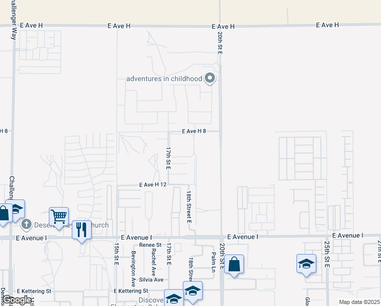 map of restaurants, bars, coffee shops, grocery stores, and more near 23 West Avenue H 8 in Lancaster