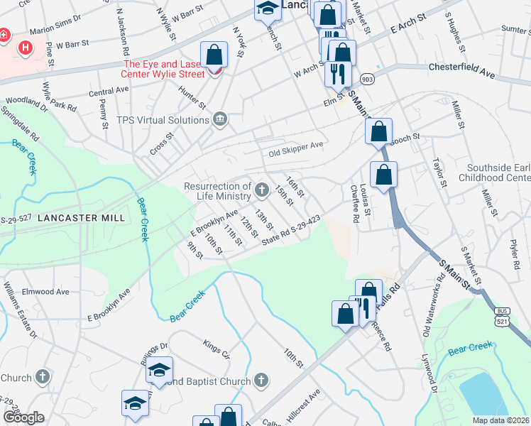 map of restaurants, bars, coffee shops, grocery stores, and more near 926 13th Street in Lancaster