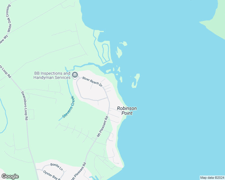 map of restaurants, bars, coffee shops, grocery stores, and more near 224 River Reach Dr in Swansboro