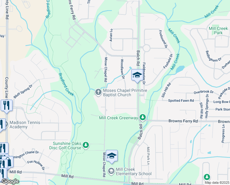 map of restaurants, bars, coffee shops, grocery stores, and more near 117 Gracie Lane in Madison