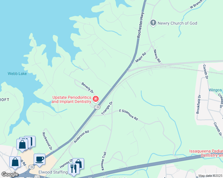 map of restaurants, bars, coffee shops, grocery stores, and more near 411 Rochester Highway in Seneca