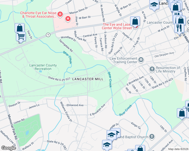 map of restaurants, bars, coffee shops, grocery stores, and more near 1202 Old Landsford Road in Lancaster
