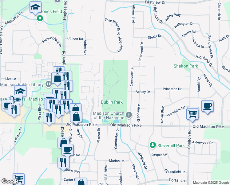 map of restaurants, bars, coffee shops, grocery stores, and more near 8324 Old Madison Pike in Madison