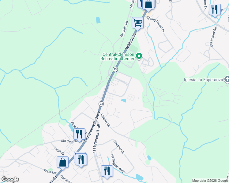 map of restaurants, bars, coffee shops, grocery stores, and more near 104 University Village Drive in Central