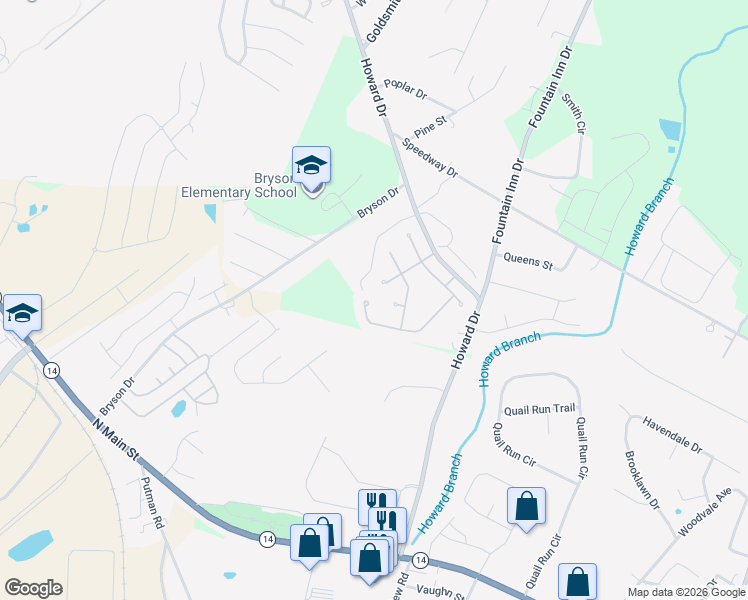 map of restaurants, bars, coffee shops, grocery stores, and more near 133 Belgian Blue Way in Fountain Inn