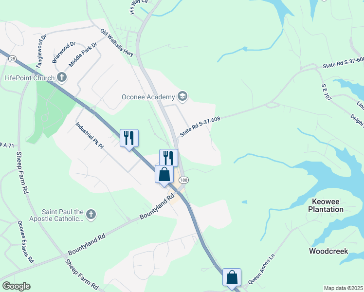 map of restaurants, bars, coffee shops, grocery stores, and more near 100 Gail Court in Seneca