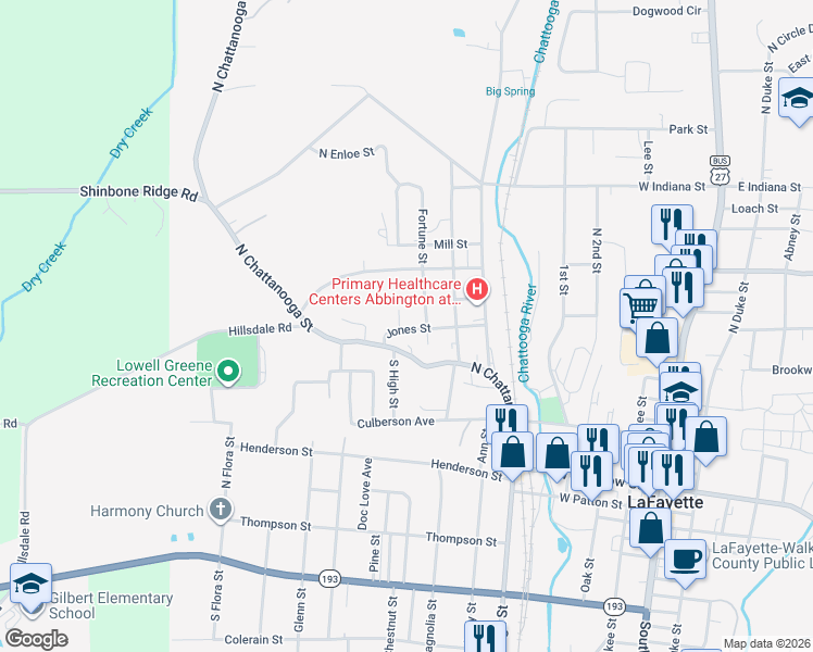 map of restaurants, bars, coffee shops, grocery stores, and more near 4 Fortune Street in LaFayette