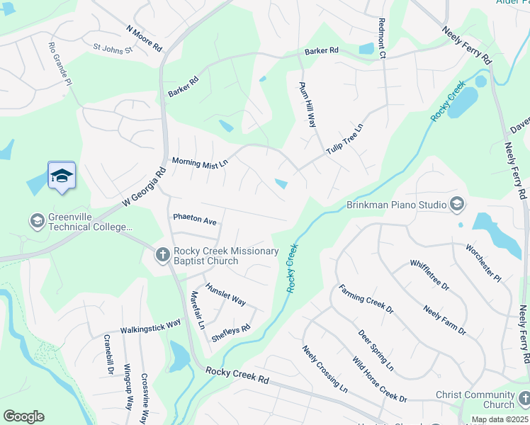 map of restaurants, bars, coffee shops, grocery stores, and more near 121 Landau Place in Simpsonville