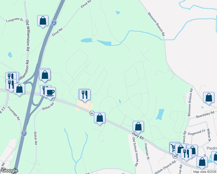 map of restaurants, bars, coffee shops, grocery stores, and more near 114 Alberta Circle in Piedmont