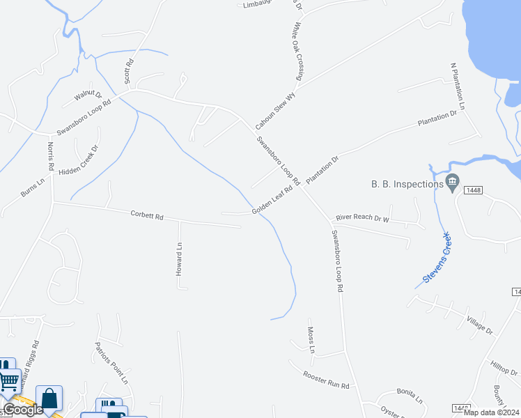 map of restaurants, bars, coffee shops, grocery stores, and more near 101 Golden Leaf Road in Swansboro