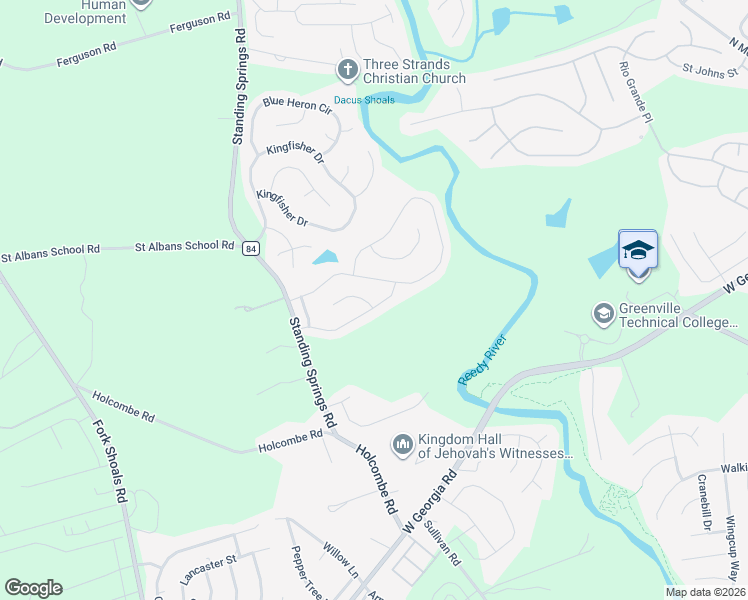 map of restaurants, bars, coffee shops, grocery stores, and more near 160 Portland Falls Drive in Simpsonville