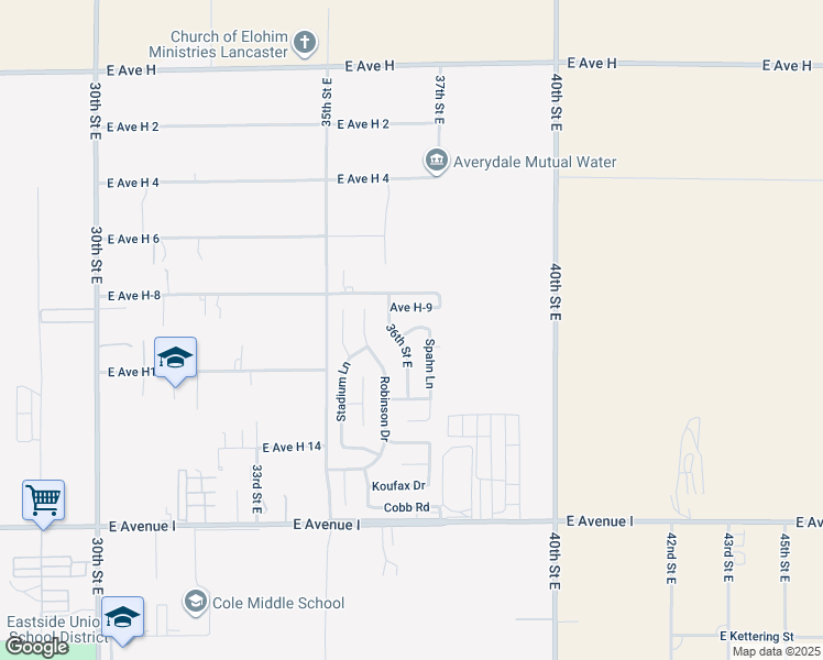 map of restaurants, bars, coffee shops, grocery stores, and more near Avenue H 10 in Lancaster