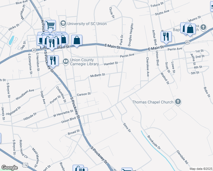map of restaurants, bars, coffee shops, grocery stores, and more near 112 Willow Lane in Union