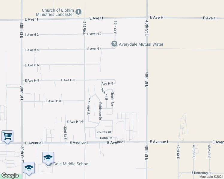 map of restaurants, bars, coffee shops, grocery stores, and more near 3753 East Avenue H10 in Lancaster