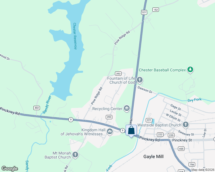 map of restaurants, bars, coffee shops, grocery stores, and more near 981 Pine Ridge Road in Chester