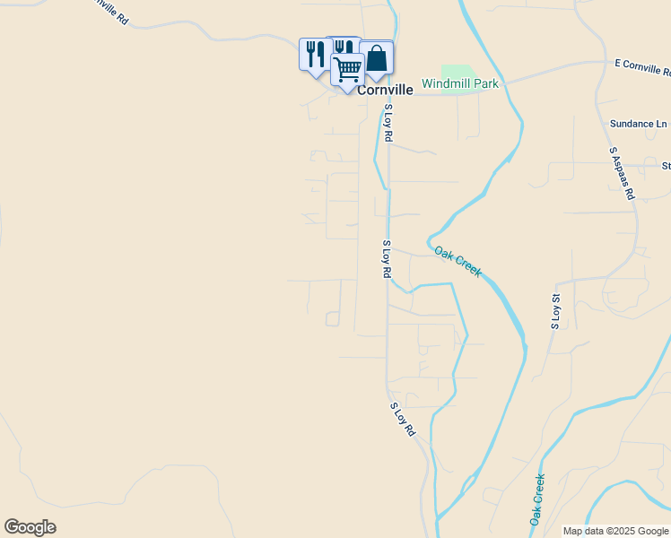 map of restaurants, bars, coffee shops, grocery stores, and more near 9370 Loy Lane in Cornville