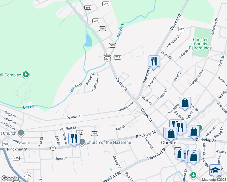 map of restaurants, bars, coffee shops, grocery stores, and more near 224 Center Street in Chester