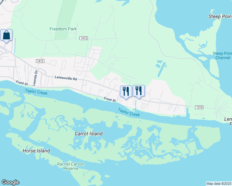 map of restaurants, bars, coffee shops, grocery stores, and more near 2339-2399 Lennoxville Rd in Beaufort