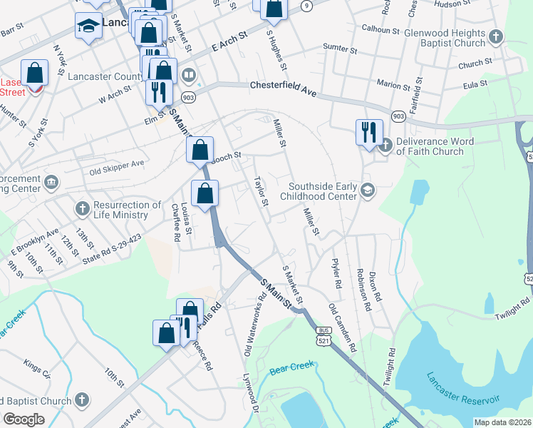map of restaurants, bars, coffee shops, grocery stores, and more near 730 Taylor Street in Lancaster