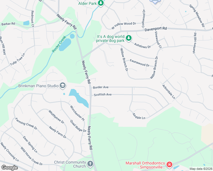 map of restaurants, bars, coffee shops, grocery stores, and more near 27 Border Avenue in Simpsonville