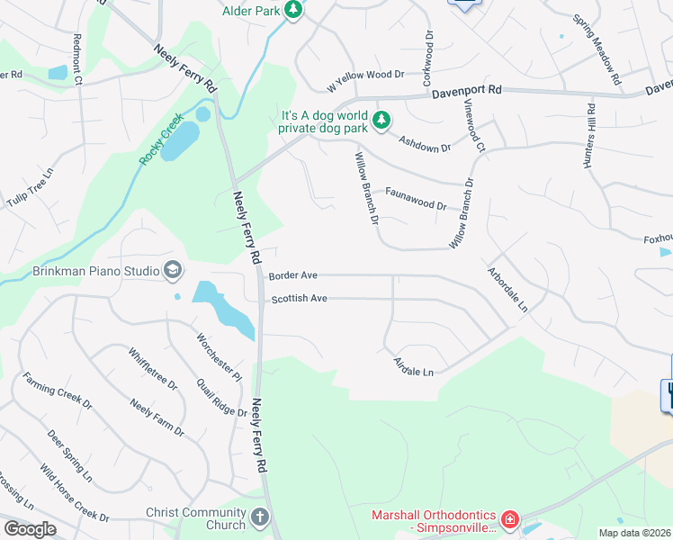 map of restaurants, bars, coffee shops, grocery stores, and more near 1529 Davenport Road in Simpsonville