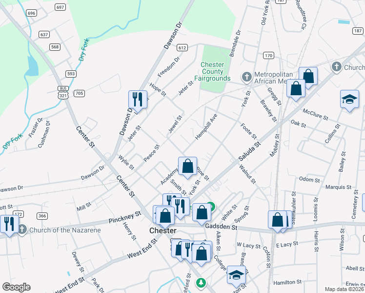 map of restaurants, bars, coffee shops, grocery stores, and more near 125 Pine Street in Chester