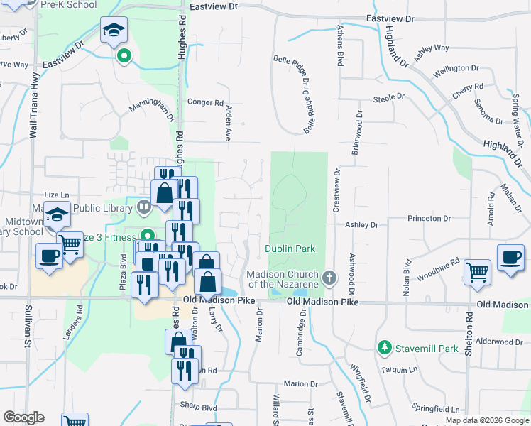 map of restaurants, bars, coffee shops, grocery stores, and more near 106 Sunset Circle in Madison
