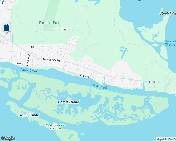 map of restaurants, bars, coffee shops, grocery stores, and more near 2511 Front Street in Beaufort