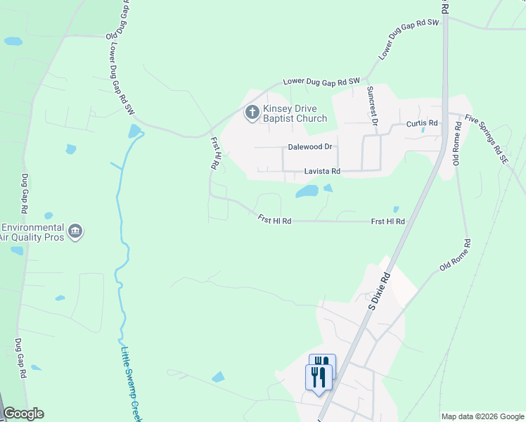 map of restaurants, bars, coffee shops, grocery stores, and more near 345 Forest Circle Southwest in Dalton