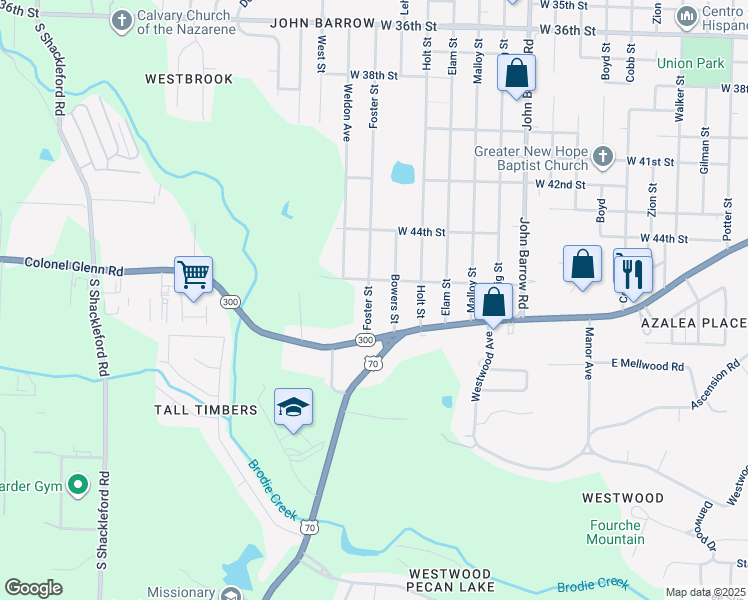 map of restaurants, bars, coffee shops, grocery stores, and more near 4619 Foster Street in Little Rock