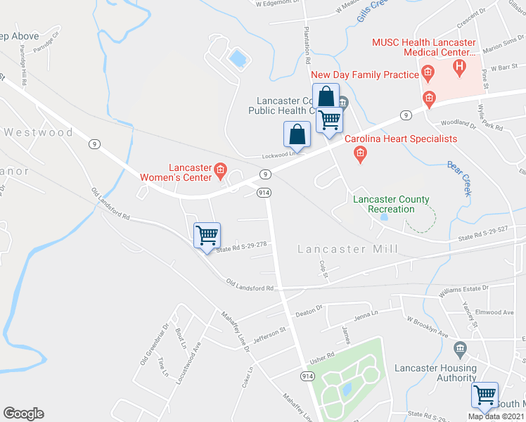 map of restaurants, bars, coffee shops, grocery stores, and more near 1054 Memorial Park Road in Lancaster