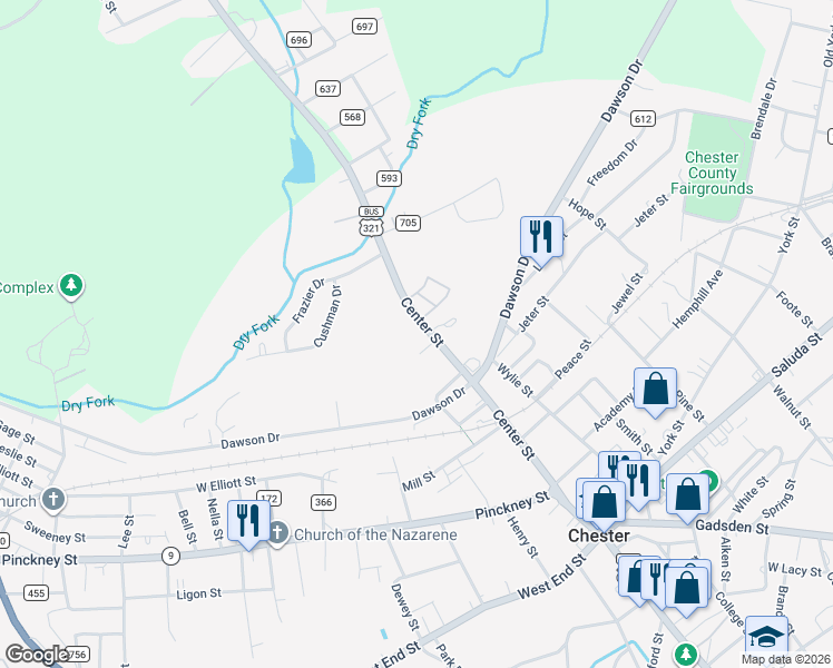 map of restaurants, bars, coffee shops, grocery stores, and more near 224 Center Street in Chester