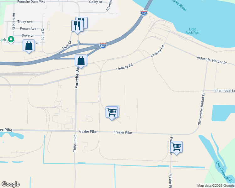 map of restaurants, bars, coffee shops, grocery stores, and more near 8000 Frazier Pike in Little Rock