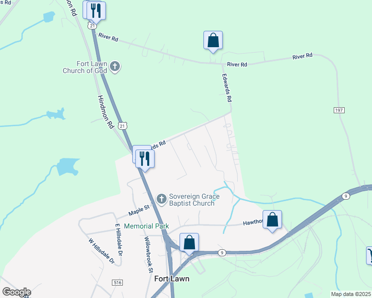 map of restaurants, bars, coffee shops, grocery stores, and more near 514 Carabrook Road in Fort Lawn