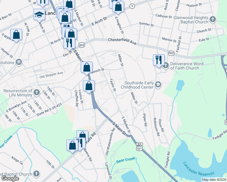 map of restaurants, bars, coffee shops, grocery stores, and more near 724 Taylor Street in Lancaster