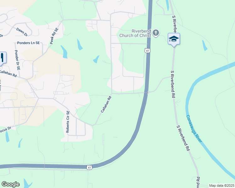 map of restaurants, bars, coffee shops, grocery stores, and more near 1173 Cavender Road Southeast in Dalton