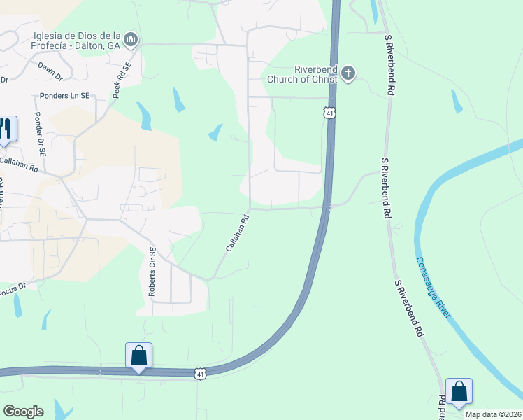 map of restaurants, bars, coffee shops, grocery stores, and more near 1173 Cavender Road Southeast in Dalton