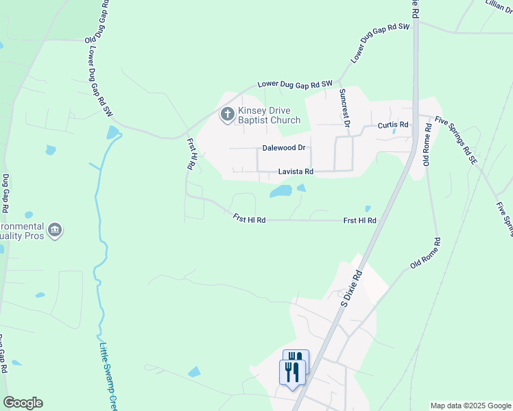 map of restaurants, bars, coffee shops, grocery stores, and more near 340 Forest Circle Southwest in Dalton