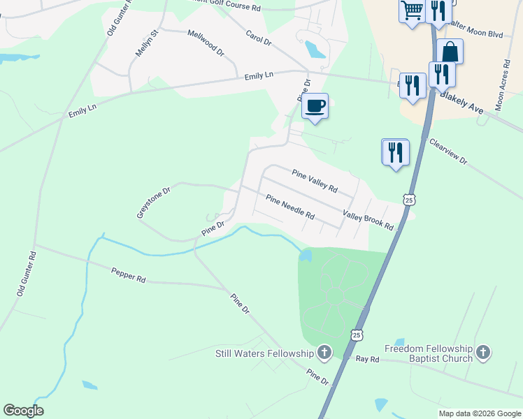 map of restaurants, bars, coffee shops, grocery stores, and more near 503 Golden Pine Court in Piedmont
