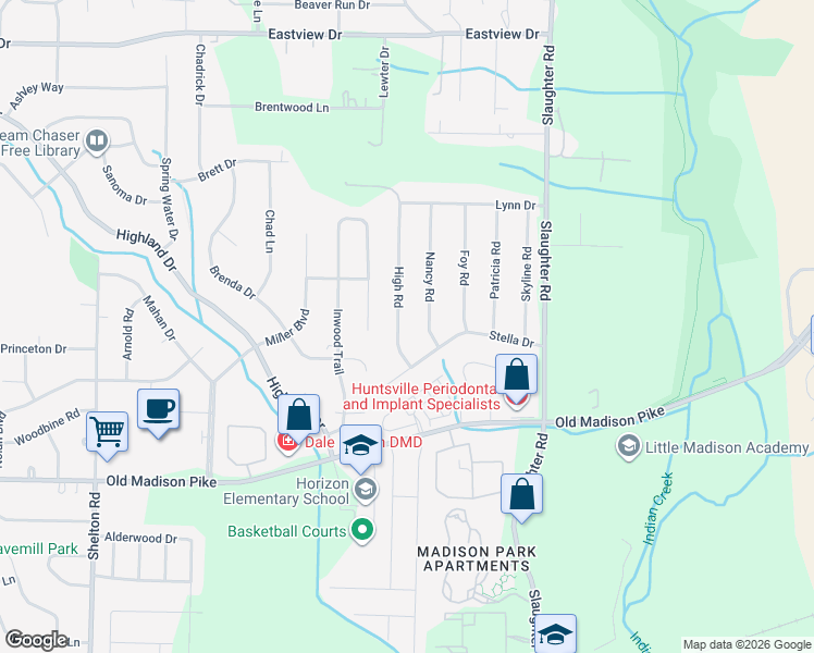 map of restaurants, bars, coffee shops, grocery stores, and more near 208 High Road in Madison