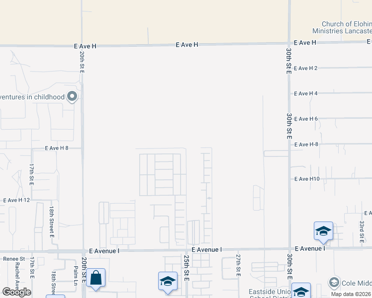 map of restaurants, bars, coffee shops, grocery stores, and more near North East 25th Street in Lancaster