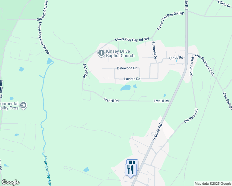 map of restaurants, bars, coffee shops, grocery stores, and more near 340 Forest Hill Circle in Dalton