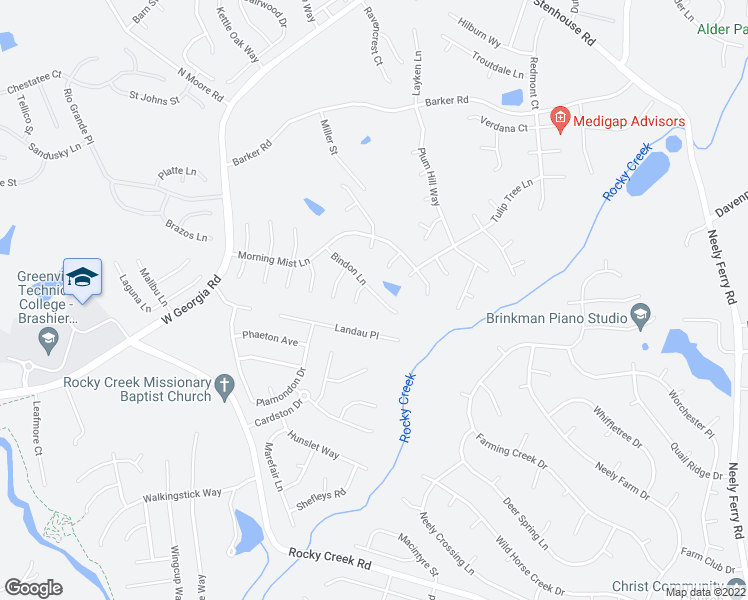map of restaurants, bars, coffee shops, grocery stores, and more near 802 Bindon Lane in Simpsonville