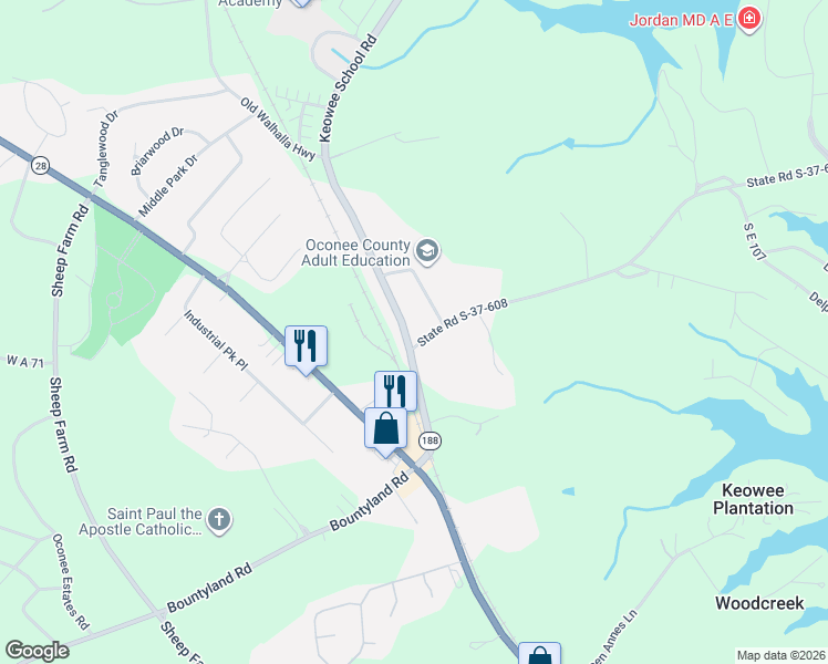 map of restaurants, bars, coffee shops, grocery stores, and more near 101 South Cove Road in Seneca