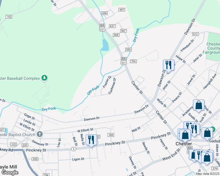 map of restaurants, bars, coffee shops, grocery stores, and more near 109 Cushman Drive in Chester