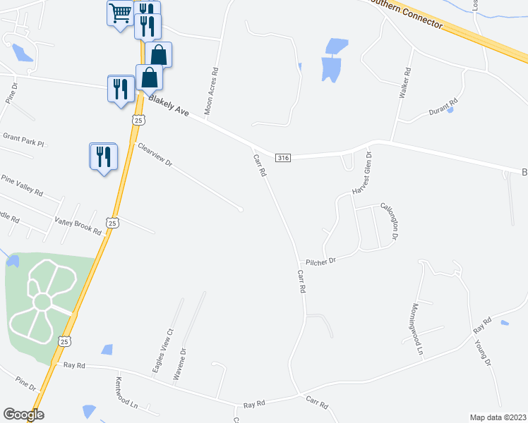 map of restaurants, bars, coffee shops, grocery stores, and more near 12 Carr Road in Piedmont