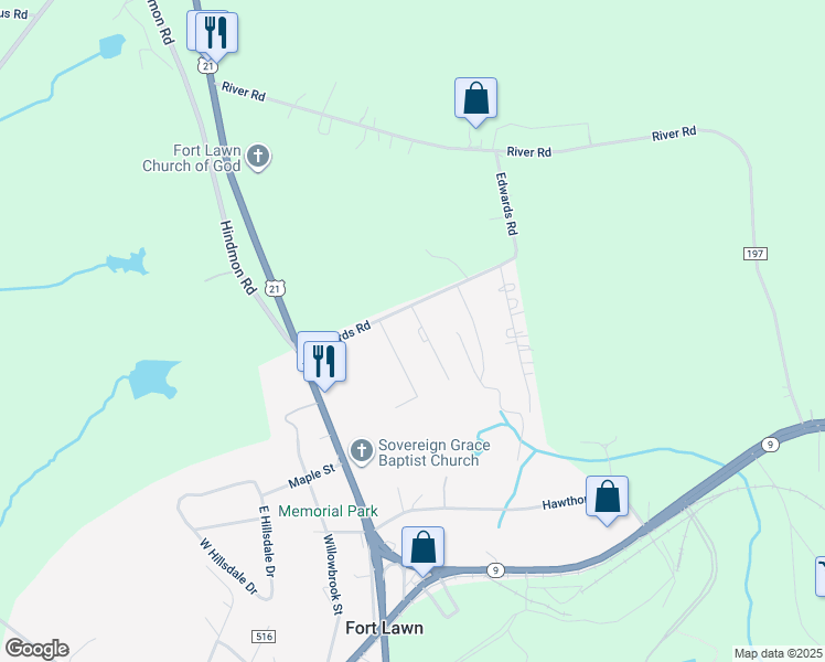 map of restaurants, bars, coffee shops, grocery stores, and more near 514 Carabrook Road in Fort Lawn