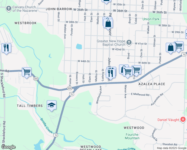 map of restaurants, bars, coffee shops, grocery stores, and more near 9005 West 46th Street in Little Rock